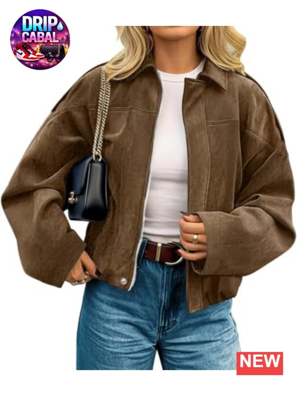 Faux Suede Cropped Jacket Open Front Fall Coat